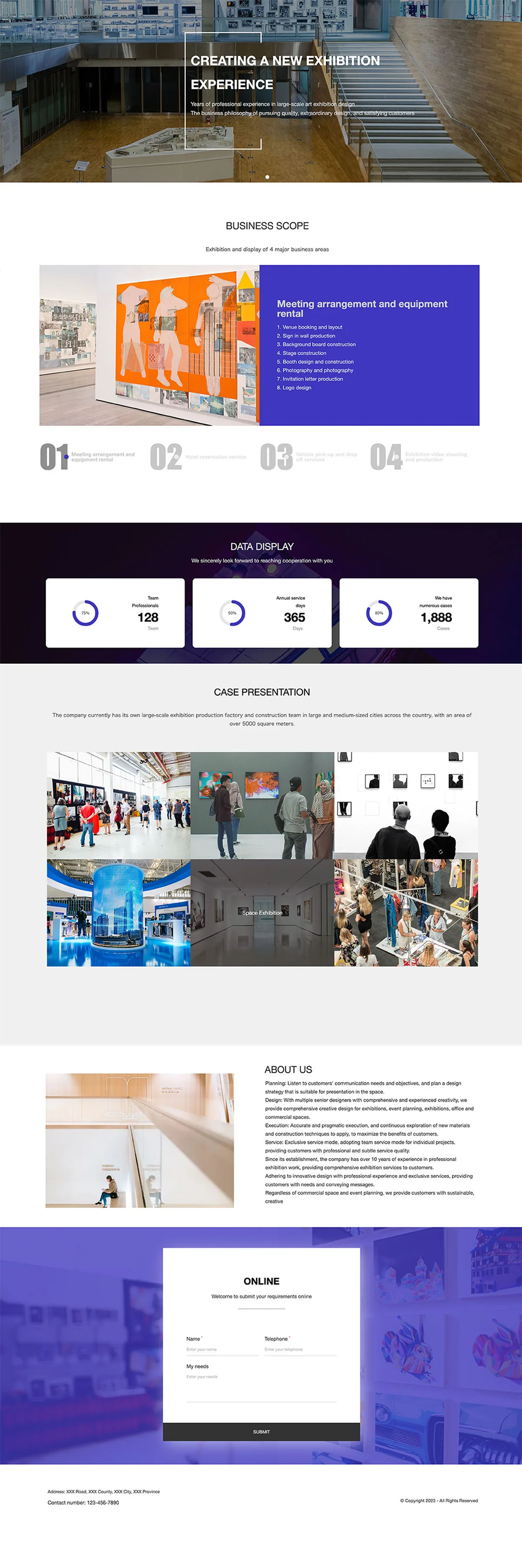 Exhibition services company website — full page design