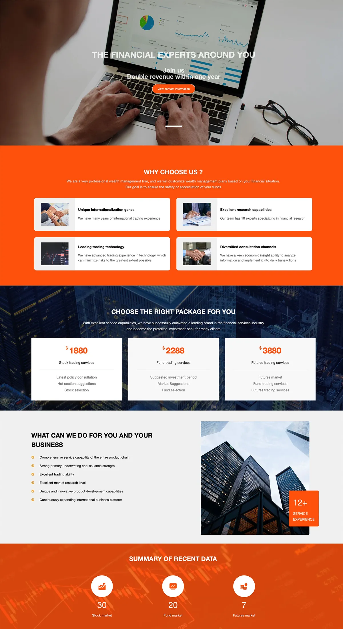 Financial advisory website — full page design
