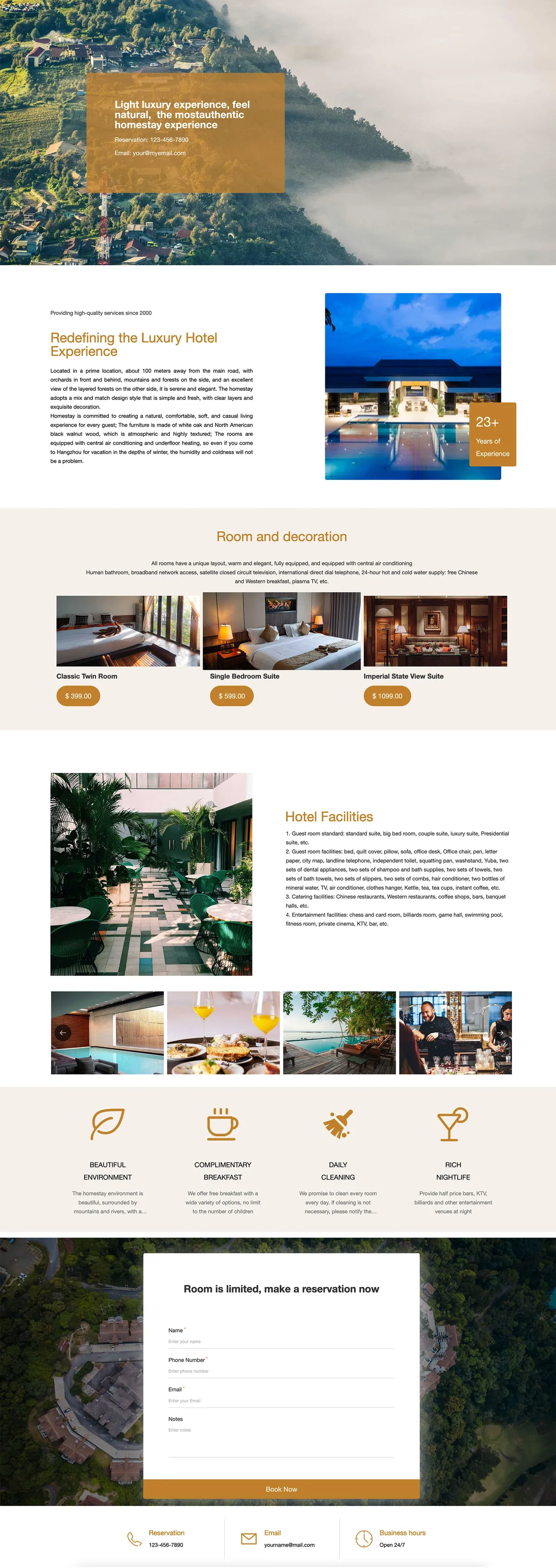 Luxury mountain resort website — full page design