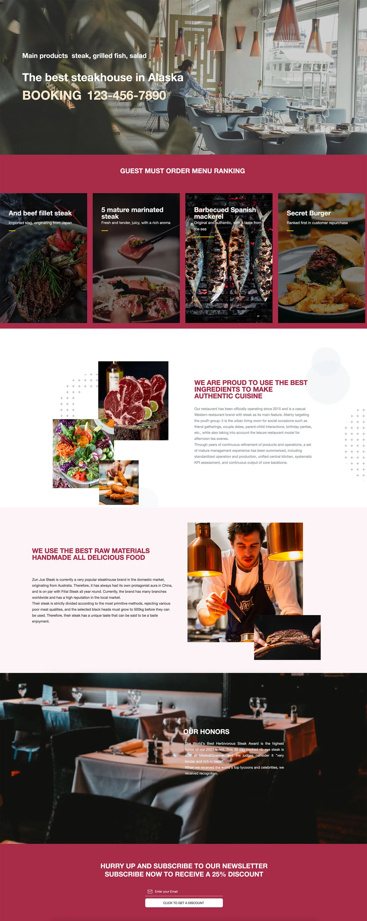 Alaska steakhouse website — full page design