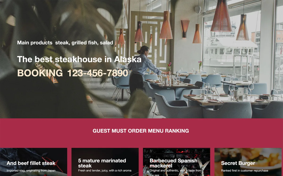 Alaska Steakhouse Website interface preview